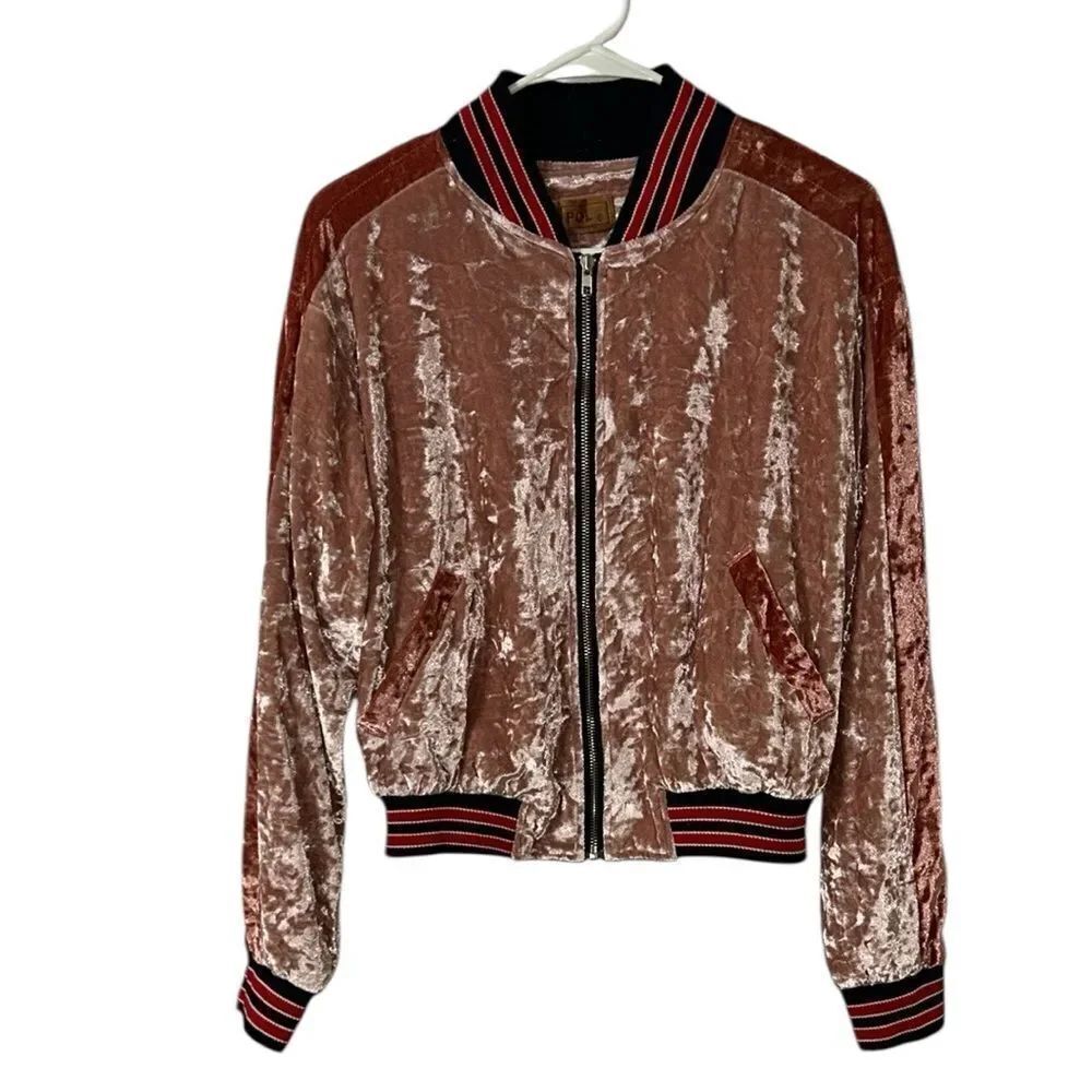 POL Pink Velvet Zip Up Velvet Bomber Jacket(Size Small)